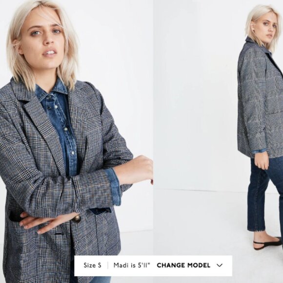 NWT Madewell Dorset Blazer in Navy Blue Glen Plaid XXS $163 - Picture 6 of 12